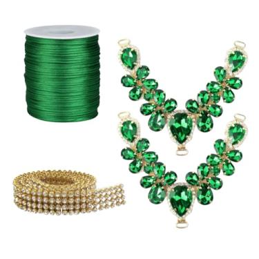 Imagem de Kit Cabedal em V Cristal Chinelo Decoração Design Pedrarias Estilo Customização Artesanato (Verde)