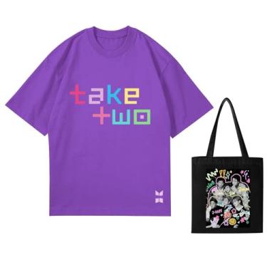 Imagem de Camiseta K-pop de 10º aniversário + bolsa de lona, camisetas soltas unissex 2023 camisetas estampadas com suporte de mercadoria camiseta de algodão, C, roxo, GG
