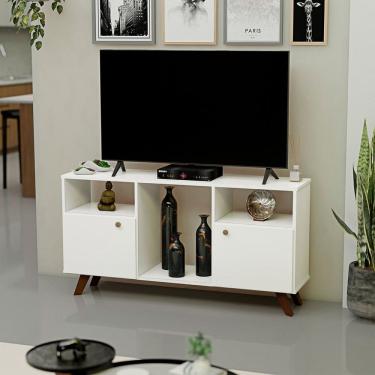 Imagem de Rack para Tv até 50 Polegadas 2 Portas e Pés Retrô Branco
