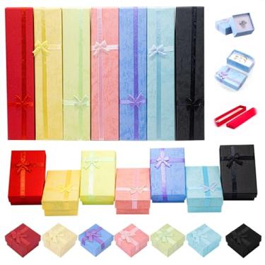 Imagem de Yauhar 21 peças de caixas de presente vazias de joias de 7 cores com tampas, conjunto sortido contém 3,8 cm x 3,8 cm e 20 cm x 4 cm caixa de embalagem de laço de papelão para exibir pulseiras, anéis,