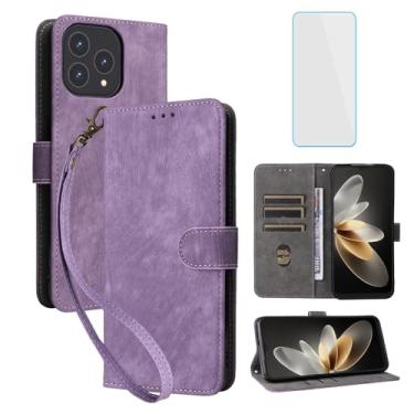 Imagem de IUQXU Capa carteira para celular Cubot P80 com protetor de tela [bloqueio RFID] couro flip suporte para cartão alça suporte mulheres homens capa para celular para Cubot P 80 CubotP80 roxo