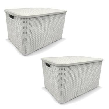 Imagem de Kit 2 Cestos Organizador Rattan 7 Litros Branco Arqplast