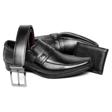 Imagem de Kit Sapato Social Masculino Couro Legítimo Acompanha Cinto e Carteira 