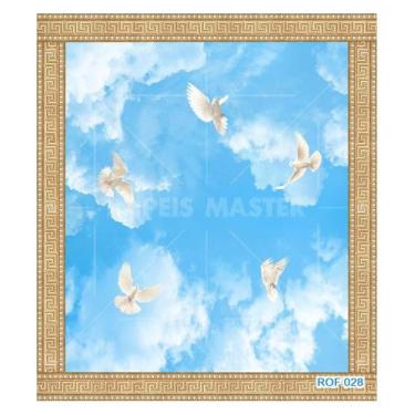 Imagem de Papel De Teto Céu Azul Nuvens Moldura Impressa 3,5M Rof28 - Você Decor