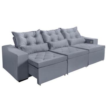 Imagem de Sofá 4 Lugares Opala 2,50 Metros Cinza Claro  Retrátil Reclinável Tecn