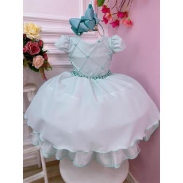 Imagem de Vestido Infantil Verde Claro Cinto de Pérolas Casamentos Luxo Festa 75