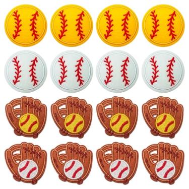 Imagem de 16 peças de apliques de beisebol softball, apliques de bordado para chapéus, mochilas, roupas, camisetas, jaquetas, jeans, acessórios DIY (8 bolas de beisebol + 8 luvas de beisebol)