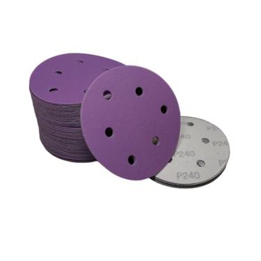 Imagem de Polegada 6 furos disco de lixa de alumina roxo lixa gancho e laço abrasivo cerâmico para metal madeira remoção de ferrugem polimento moagem, 15 peças, 7000