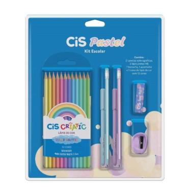 Imagem de Kit Escolar Cis Pastel Lapis de Cor 12 cores 2 canetas 2 Lapis preto +