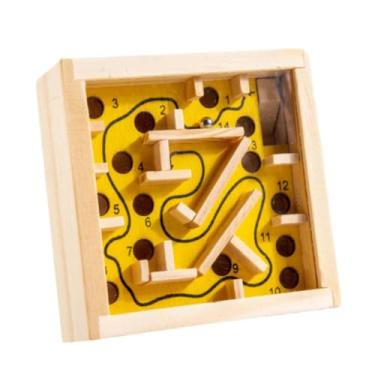 Imagem de YIJU Jogo de tabuleiro de labirinto de madeira, brinquedo educacional de equilíbrio, brinquedo montessori, quebra-cabeça para presente de aniversário, Amarelo