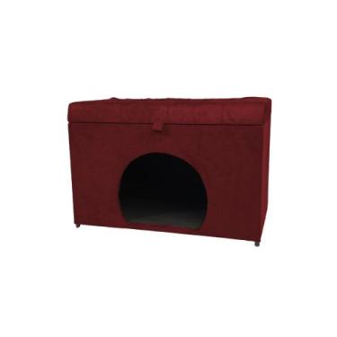 Imagem de Puff baú pet casa p/ cachorros e gatos em suede - bordo - NEGROMONTE S
