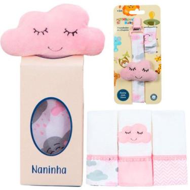 Imagem de Naninha + Prendedor de chupeta + Fralda de Boca Nuvenzinha Rosa - Migu