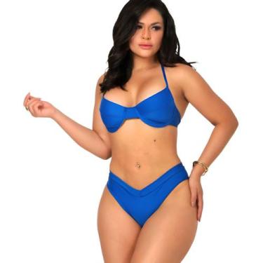Imagem de Biquíni Feminino Meia Taça Hot Pants Cintura Alta - NoBrand, Azul, uni