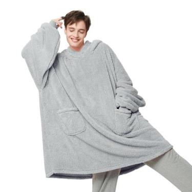 Imagem de Cobertor Vestível com Capuz Bedsure Tall Shaggy Sherpa Cinza