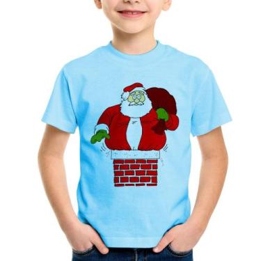 Imagem de Camiseta Infantil Papai Noel Chaminé - Foca na Moda, Azul bebê, 6