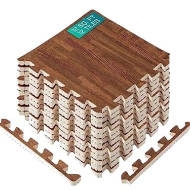 Imagem de Yes4All Tapetes EVA Emboitáveis, Placas de Piso em Encaixe, Espuma com Bordas para Móveis, Espaços Internos, Sala de Estar, Garagem – 1,02 m²