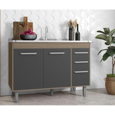 Imagem de Balcão Gabinete Barcelona Para Pia de 120m S/TAMPO 3 Portas 2 Gavetas - Carvalho/Grafite Poliman