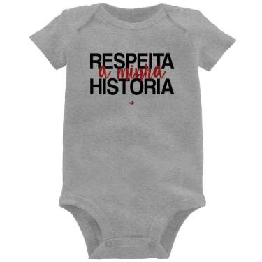 Imagem de Body Bebê Respeita a minha História - Foca na Moda, Cinza, M