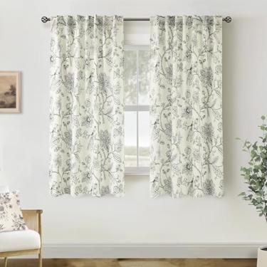 Imagem de Cortinas de casa de campo escurecendo o quarto para sala de estar 153 cm de comprimento, cortinas florais para lavanderia para quarto 153 cm de comprimento, conjunto de 2 painéis