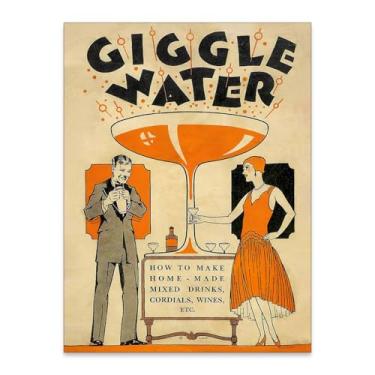 Imagem de noxozoqm Arte de parede de coquetel engraçada vintage moderno bar carrinho decoração martini vinho álcool bebida decoração de parede impressões em tela de água para bar casa cozinha 30,5 x 40,6 cm sem