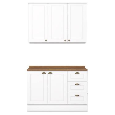 Imagem de Armario Aereo E Balcao 120cm CE169 Americana Branco Nature Henn