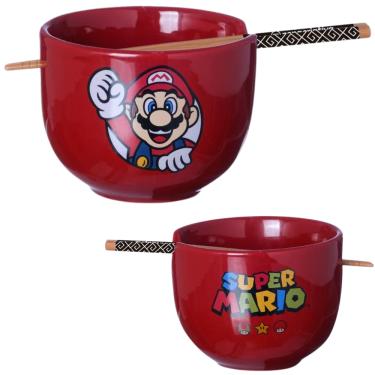 Imagem de Bowl Cumbuca Tigela Com Hashi Super Mario Porcelana Vermelha 500ml Oficial Nintendo