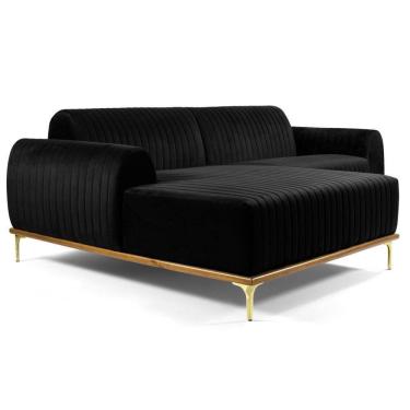 Imagem de Sofá 265cm 4 Lugares Com Chaise Esquerdo Pés Gold Molino C-300 Veludo Preto - Domi