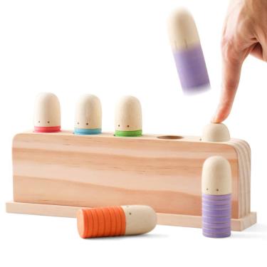 Imagem de Fantoches multicoloridos Pop Up Toy Etucdose de madeira com mais de 3 anos