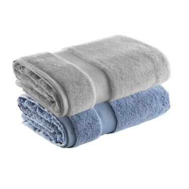 Imagem de Jogo de Toalha de Banho Super Soft Zero Twist, 2 peças, 70x140cm, Algodão, Toque Macio, 500g/m², Altihaus, Alta Absorção, Durabilidade (Azul/Cinza)