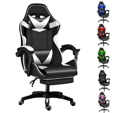 Imagem de Cadeira Escritório Gamer Ergonômica Reclinável Confortável Com Rodinha E Apoio Para Os Pés(Branco)