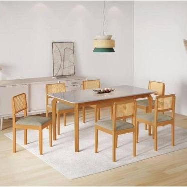 Imagem de Mesa Alegra 6 Cadeiras Jade 1,80 Linho Cinza Jcm - Cinamomo/off