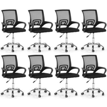 Imagem de Kit 8 Cadeiras Secretária Office Base Giratória em Tela Mesh - Preto -