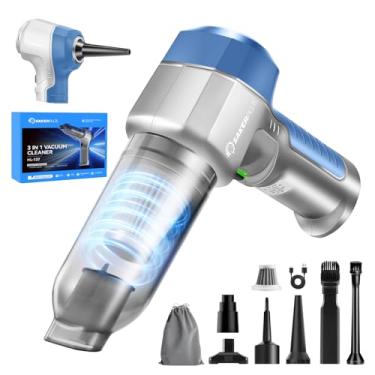 Imagem de SakerPlus Mini Aspirador De Pó, Limpador Carro 3 Em 1 Alta Potência, Sucção Potente 15.000 Pa, Pó Ar, 7.500 Mah, Pequeno Ajustável, Portátil, Sem Fio, Para Carros, Mesa, Casa - Azul Claro