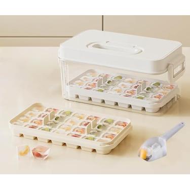 Imagem de Bandejas de gelo com tampas, concha e balde de gelo, 28/84 peças, molde portátil de silicone para cubos de gelo com caixa de gelo reutilizável para geladeira (branco, 1 camada (28 peças))