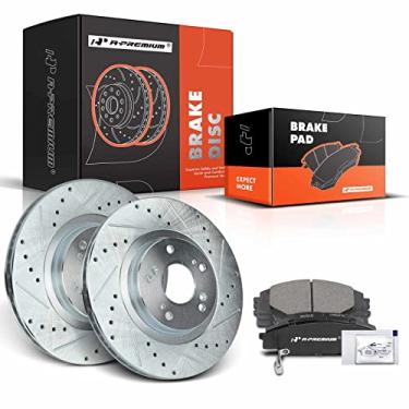 Imagem de A-Premium Kit De Rotores Freio A Disco Dianteiros Perfurados E Ranhurados 11,81" (300 Mm) + Pastilhas Cerâmica Compatíveis Com Modelos Selecionados Da Honda Acura - Civic 2006-2011, Csx 2007-2010, R