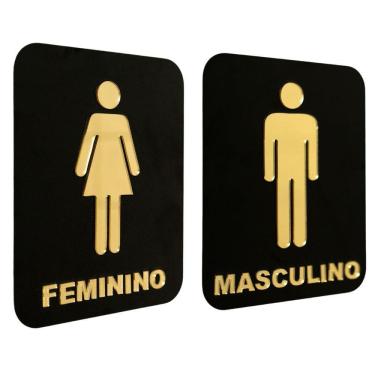 Imagem de Kit 2 Placas Wc Acrílico Banheiro Masculino Feminino 20x15cm