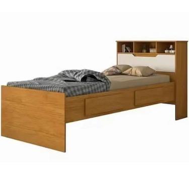 Imagem de Cama Ravena SEM Cama Auxiliar Solteiro 2 Gavetas e Baú Conquista Cor Cinamomo Off White