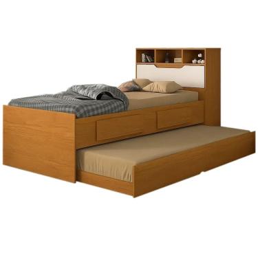 Imagem de Cama Ravena COM Cama Auxiliar Solteiro 2 Gavetas e Baú Conquista Cor Cinamomo Off White