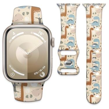 Imagem de Pulseira de relógio compatível com Apple Watch de 38 mm, 40 mm, 41 mm e 42 mm, pulseira de substituição com fecho clássico para Apple Watch Series SE 10, 9, 8, 7, 6 5 e Utral para mulheres (dinossauro