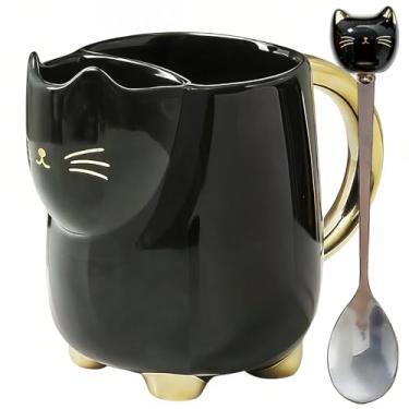 Imagem de Yuwu Caneca com suporte de saquinho de chá - Caneca de chá de gato fofo de 500 ml com colher, caneca novidade para crianças, Natal, Dia dos Namorados e presentes de aniversário para amantes de gatos