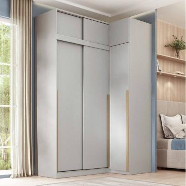 Imagem de Guarda-roupa Modular de Canto 4 Peças 6 Portas com 4 Portas de Correr Jade Cabecasa Madeiramadeira Cinza Urbano