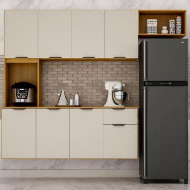 Imagem de Cozinha Compacta Suspensa 8 Portas 1 Gaveta Nicho e Prateleiras Zarah Cinamomo/ Off White Acetinado