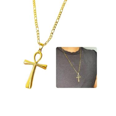 Imagem de Cordão Corrente Masculino 70Cm Longo 2Mm Pingente Cruz