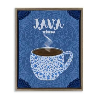 Imagem de Stupell Industries Java Time Caneca de café azul marrom emoldurada tela flutuante design de arte de parede por Lori Mosley, 21 x 17