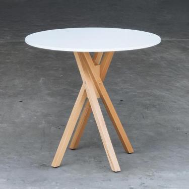 Imagem de Mesa Madeira Redonda Jantar Café Bar Industrial Tampo Branco 80cm - Ju