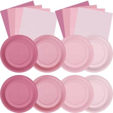 Imagem de Zhehao 120 peças de pratos de papel descartáveis e guardanapos decorações de festa de aniversário de 18 cm pratos descartáveis para chá de bebê suprimentos de festa de casamento (rosa)