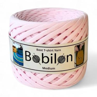 Imagem de Fio de camiseta de algodão 7-9 mm para crochê, tricô, macramê, artesanato DIY – Fita macia jersey, fio Fettuccini Zpagetti – rosa blush