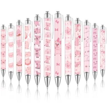 Imagem de Dispowreath Canetas esferográficas piggy para amantes de animais, presentes para mulheres, meninas, retráteis, 1,0 mm, material escolar, escritório, presente chique para professores, estudantes