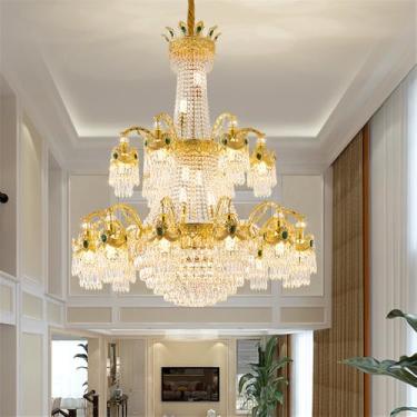 Imagem de OUFULA Lustre de cristal europeu para sala de estar de luxo Restaurante Americano Dourado Quarto Hotel Vila Edifício duplex Lâmpada Pendente (A 18 luzes)