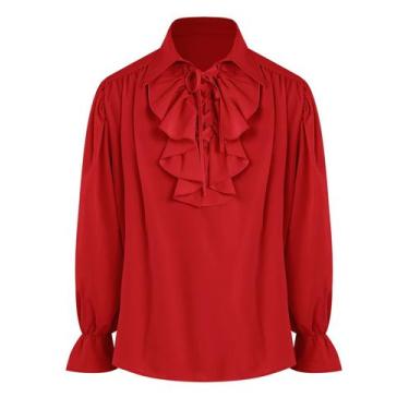 Imagem de Camisa masculina Bbalizko Pirate com babados, manga comprida, vermelha